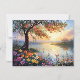 Lentebloem en boom landschap briefkaart