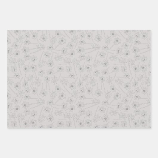 Lentebloem Narcis | Blauw en Grijs Inpakpapier Vel (Voorkant 3)