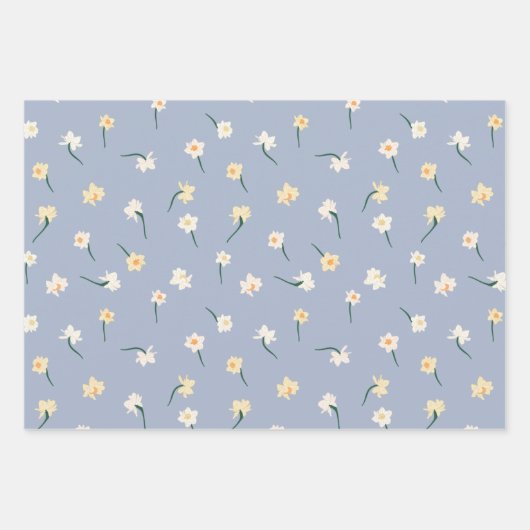 Lentebloem Narcis | Blauw en Grijs Inpakpapier Vel (Voorkant 2)