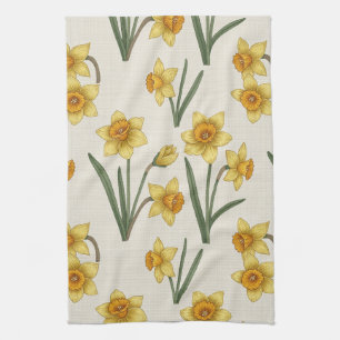Lentebloem Narcis in Zacht Geel en Groen 5 Theedoek