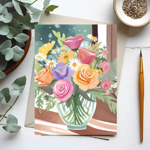 Lentebloemboeket   Waterverf Vaas Bloemen Briefkaart