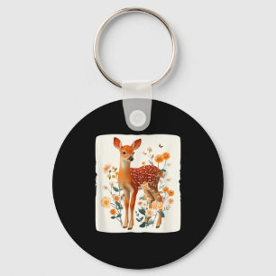 Lentebloemen en reekalf grafische kostuum sleutelhanger