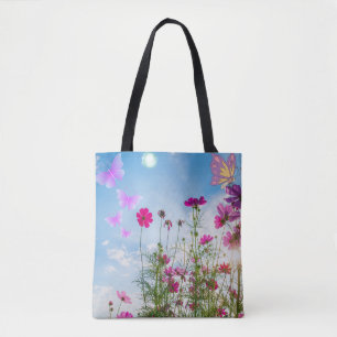 Lentebloemen en vlinder draagtas