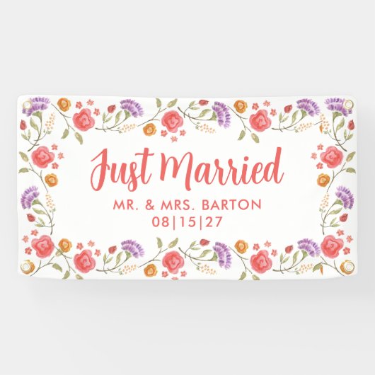 Lentebloemen Pas Getrouwd Auto Banner (Horizontaal)