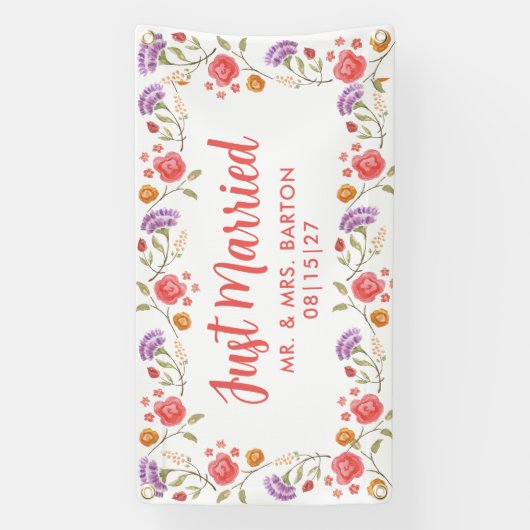 Lentebloemen Pas Getrouwd Auto Banner (Verticaal)