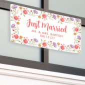 Lentebloemen Pas Getrouwd Auto Banner (Buitenkant Gebouw)