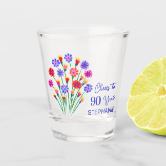 Lentebloemen proost op 90 jaar verjaardag shot glas
