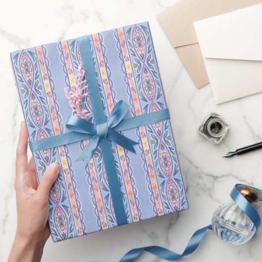Lentebloemen Streep Cadeaupapier (Geschenken)