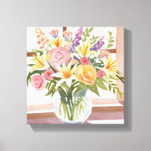 Lentebloemenboeket Mooie bloemenaquarel Canvas Afdruk