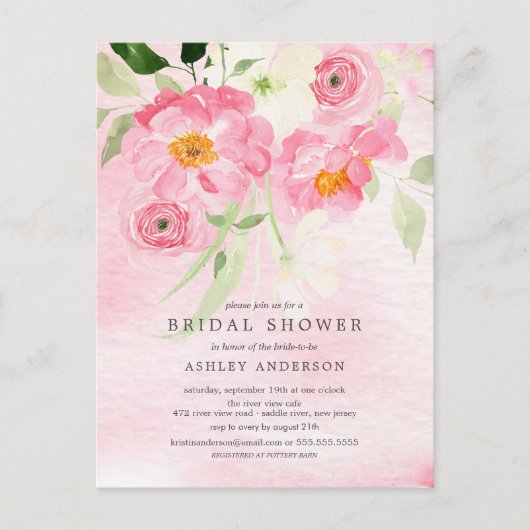 Lentebloesem Bloemige Bruidsuitnodiging Briefkaart (Voorkant)