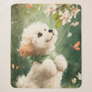 Lentebloesem Puppy Watercolor Dekbed Sherpa Deken