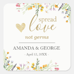 Lentebruiloft Handdesinfectiegelabels Wilde bloeme Vierkante Sticker