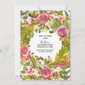 Lentegroen Roze Bloemstuk Bruiloft Kaart (Achterkant)