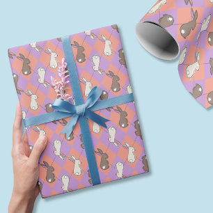 Lentekonijn Roze en Paarse Pastel Argyle  Cadeaupapier