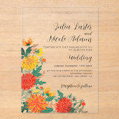 Lentekrans van Pastel Dahlia Wilde Bloemen Bruilof Acryl Uitnodigingen (Voorkant)