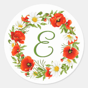 Lentekrenten Madeliefjes Monogram Krans Ronde Sticker