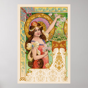 Lentekunstposter in Art Nouveau-stijl Poster