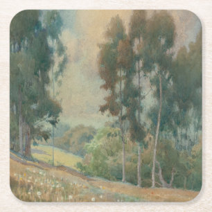 Lentelandschap (1911) Serene Aquarel Landschap Vierkante Kartonnen Onderzetter