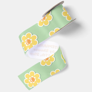Lentemadeliefjes op pastel lichtgroen lint