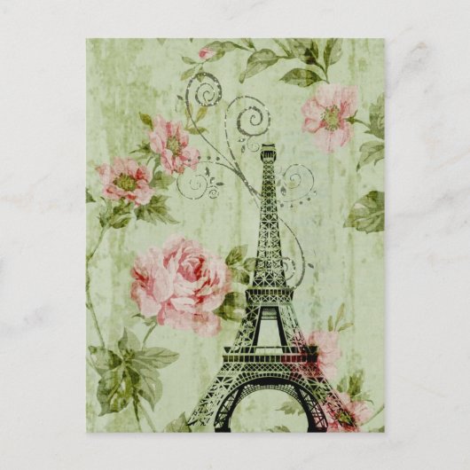 lentemunt roze florale paris eiffeltoren briefkaart (Voorkant)