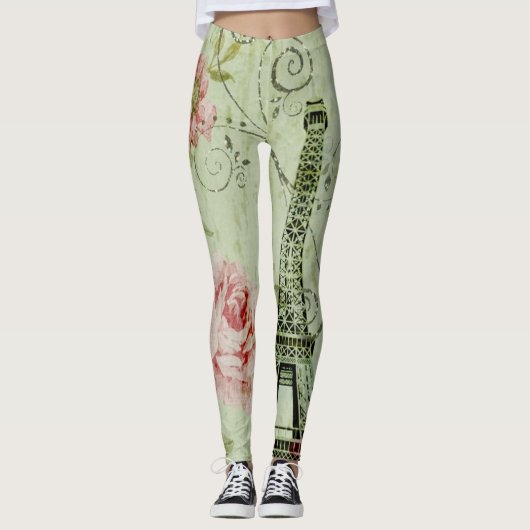 lentemunt roze florale paris eiffeltoren leggings (Voorkant)