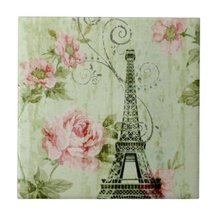 lentemunt roze florale paris eiffeltoren tegeltje