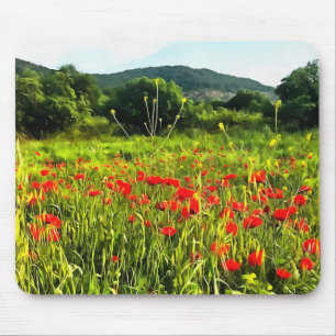Lentepoppies Meadow en Mountain Landscape Muismat