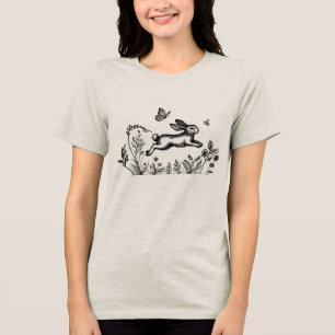 Lentere Jumping Bunny Bloemen en Vlinder Grafisch Tri-Blend Shirt