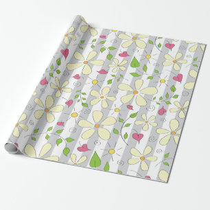Lentesbloemen kamille daisy floral happy cadeaupapier
