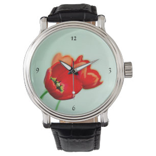 Lenteslip rode bloemmint groene elegant horloge