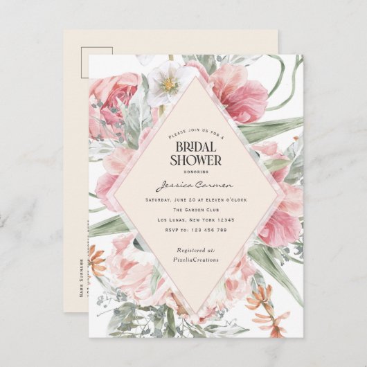 lentestuin met moderne geometrische bloem uitnodiging briefkaart (Voorkant / Achterkant)