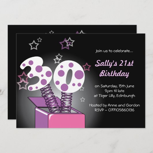 Lentetak 30e verjaardag - Roze en paars Kaart (Voorkant / Achterkant)