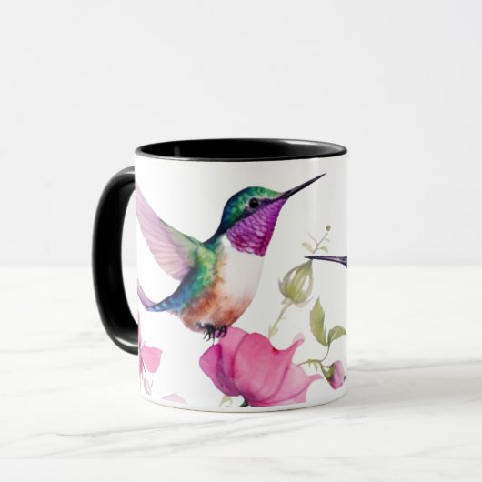 Lentetende vogels en bleekgekleurde bloemen mok (Voorkant links)