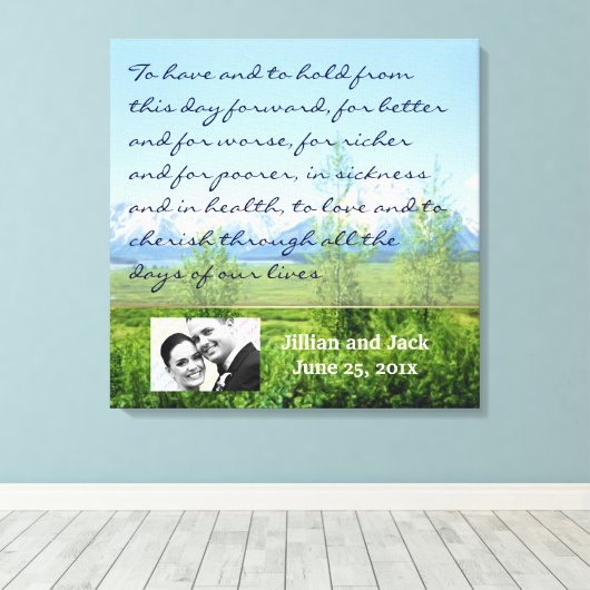 Lentetonen WEDDING Vows Display Canvas Afdruk (Insitu (Houten vloer))