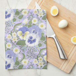 Lentetuin bloemen op lavendel theedoek