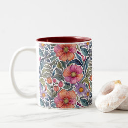 Lentetuin - Bloemmotief 2 - Koffiemok Tweekleurige Koffiemok
