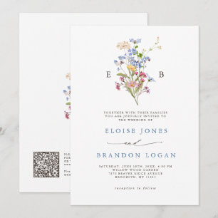 Lentetuin met wilde bloemen QR-code bruiloft   Kaart