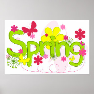 Lentetuin typografie Bloemen Vlinders Poster