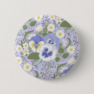 Lentetuinbloemen op lavendel ronde button 5,7 cm