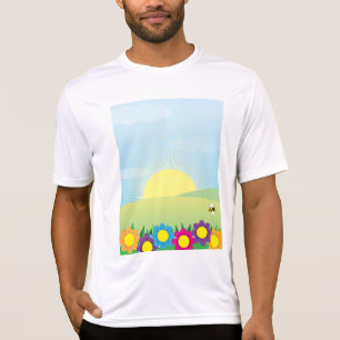 Lentetuins zonuitbarsting met kleurrijke bloemen t-shirt