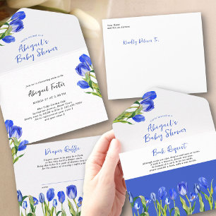Lentetulpen Boekverzoek en Luiers Baby Shower All In One Uitnodiging