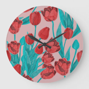 Lentetulpen, met de hand getekend bloemmotief grote klok