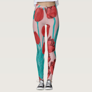 Lentetulpen, met de hand getekend bloemmotief leggings