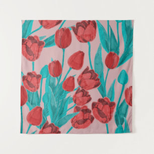 Lentetulpen, met de hand getekend bloemmotief wandkleed