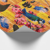 LENTEVOGELS, VEREN, VRUCHTEN Muzieknoten Geel Cadeaupapier (Hoek)