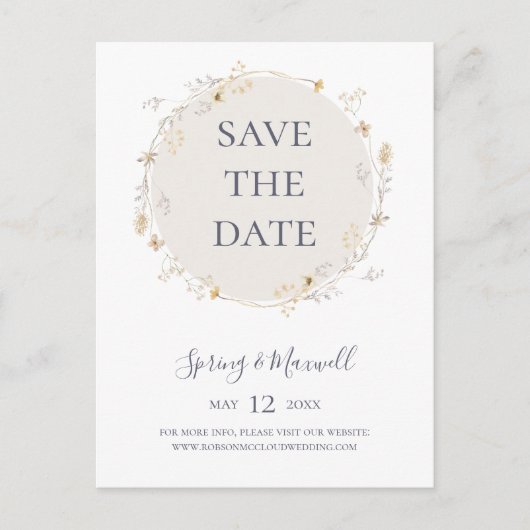 Lentewildbloem | Witte Save The Date-ansichtkaart Uitnodiging Briefkaart (Voorkant)
