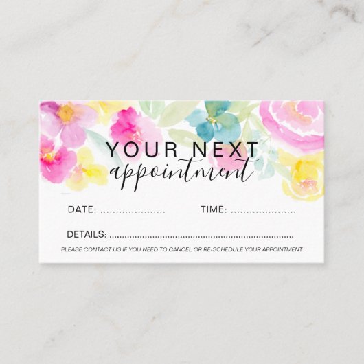 Lentroze losse florale waterverf afsprakenkaartje (Voorkant)