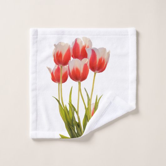 Lentstijl rode tulp ventilatorhanddoekset bad handdoek (Wasdoekje)