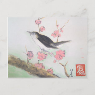 Lentvogel en Cherry bloesem Briefkaart