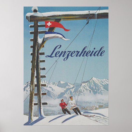Lenzerheide Zwitserland Retro  Ski Poster (Voorkant)